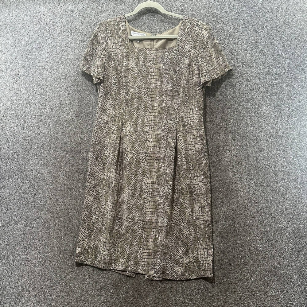 VTG Maggy London Sheath Dress Size 14P 100% Silk Snakeskin Print Square Neck